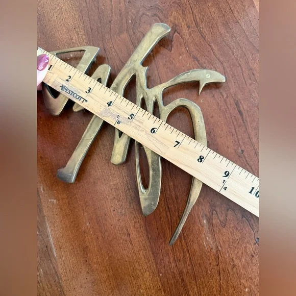 Vintage Solid Brass Chinese Character Long Life Trivet Hanging - Picture 5 of 6